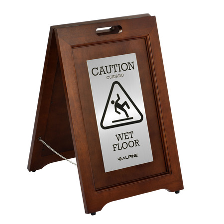 ALPINE INDUSTRIES 2-Sided Wooden Stainless Steel Wet Floor Sign 499-SSB